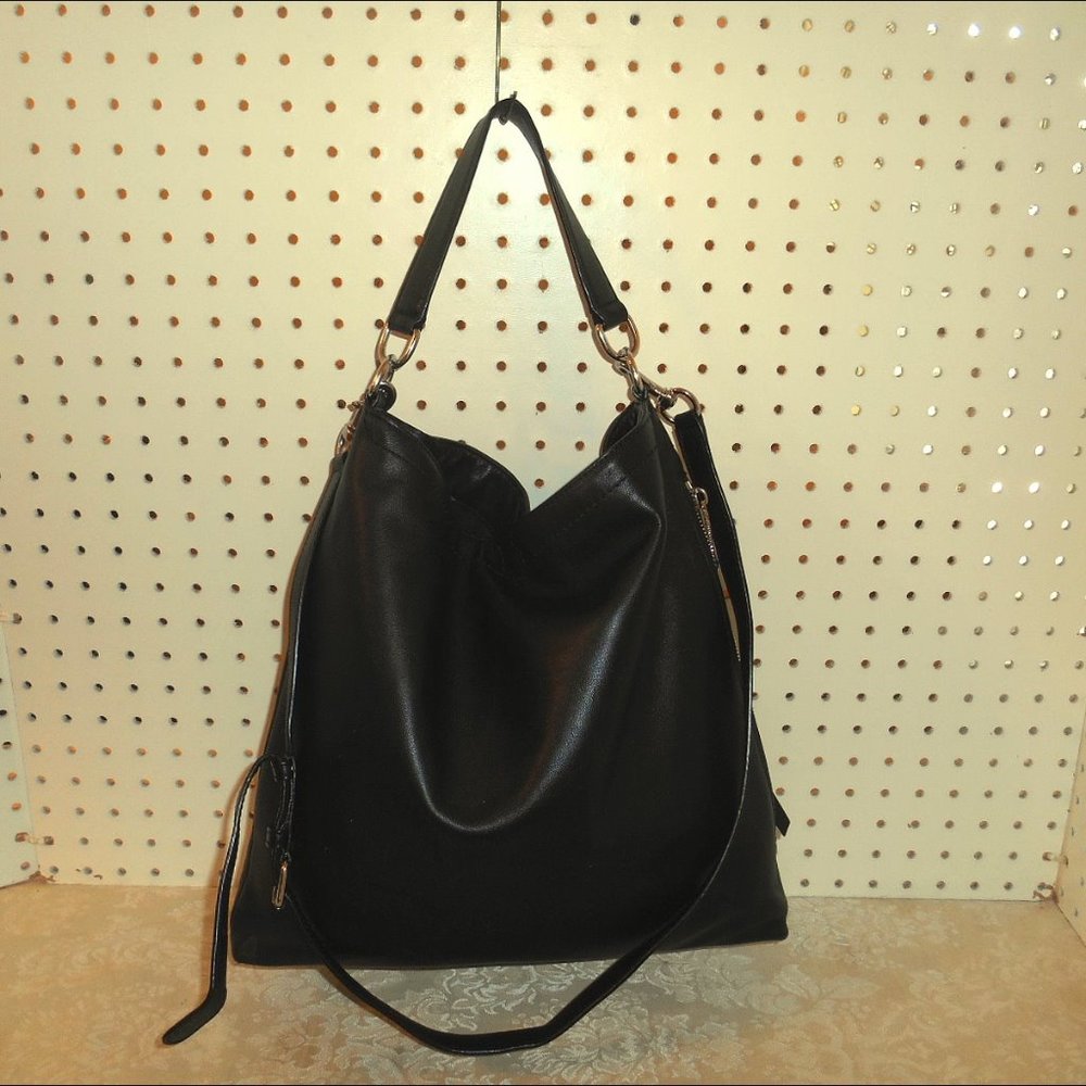 REBECCA MINKOFF BLK LEATHER SACK  SHOULDER HANDBAG